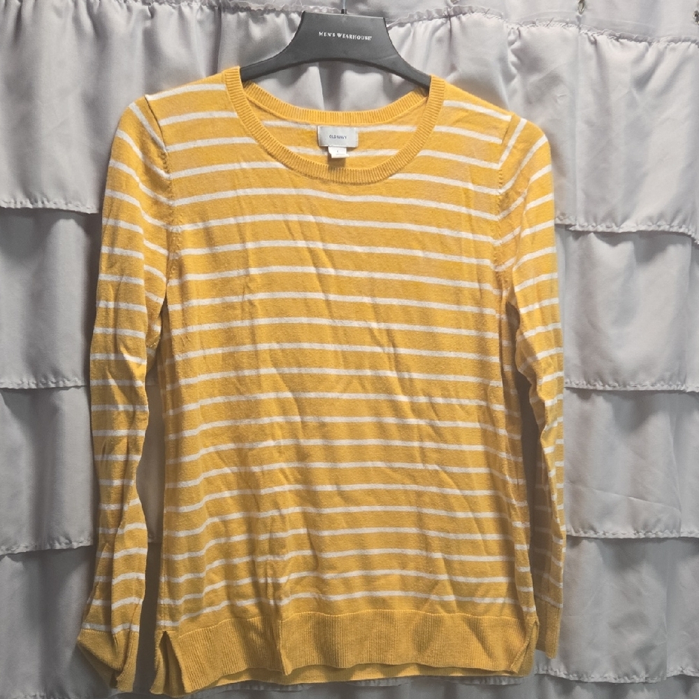Old Navy Yellow and White Striped Long Sleeve Top